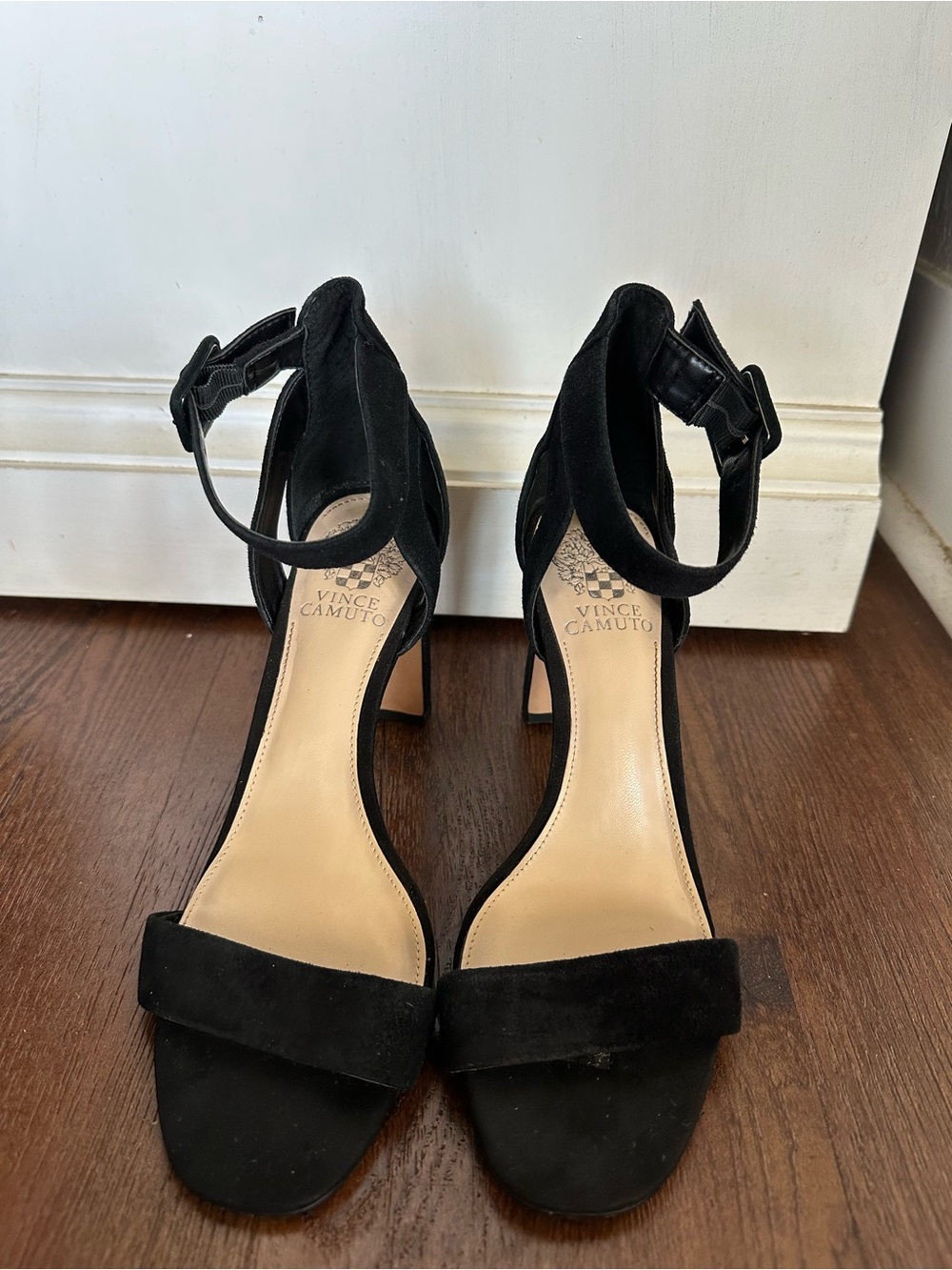 Vince Camuto Black Suede Ankle-Strap Heel Sandals - Picture 2 of 8